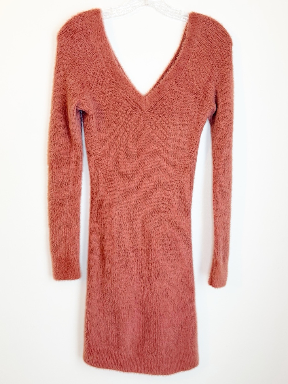 Abercrombie & Fitch Fuzzy V-Neck Long-Sleeve Dress in Dusty Rose